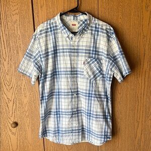 Levi's Blue Plaid Classic 1 Pocket Button Down Short Sleeve Shirt XL